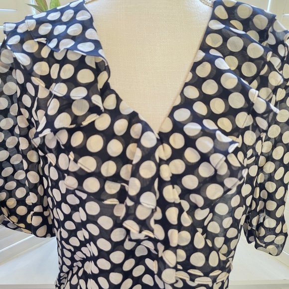 Lafayette 148 New York Silk Blend Black and Beige Polka Dot Blouse 18Plus 1335 - Picture 5 of 8